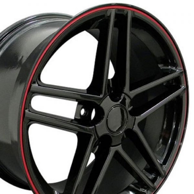 97-04 WHEEL (C6 Z06 STYLE) BLACK & RED. 17X9.5