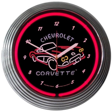 CORVETTE NEON WALL CLOCK (1960 CORVETTE-RED NEON)
