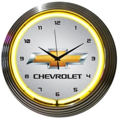 CHEVROLET NEON WALL CLOCK (BOWTIE YELLOW NEON)
