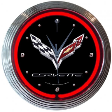 CORVETTE NEON WALL CLOCK (C7 CORVETTE-RED NEON)