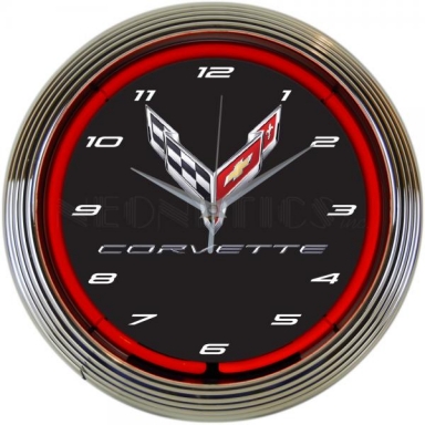 CORVETTE NEON WALL CLOCK (C8 CORVETTE-RED NEON)