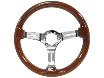 63-82 SPORT STEERING WHEEL MAHOGANY W/CHROME SPOKE