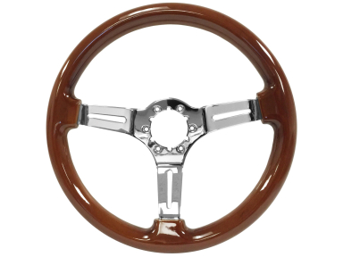 63-82 SPORT STEERING WHEEL MAHOGANY W/CHROME SPOKE