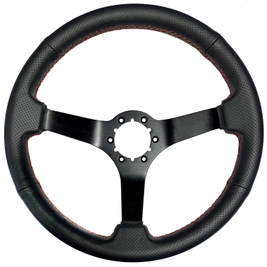 63-82 STEERING WHEEL BLK PERF-W/RED THRD-BLK SPOKE