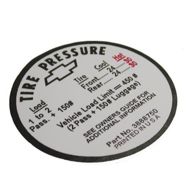 66 TIRE PRESSURE DECAL