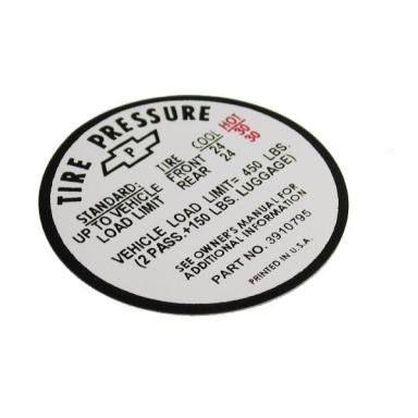 67 TIRE PRESSURE DECAL