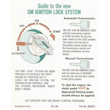 69-72 IGNITION LOCK STARTING INSTRUCTION