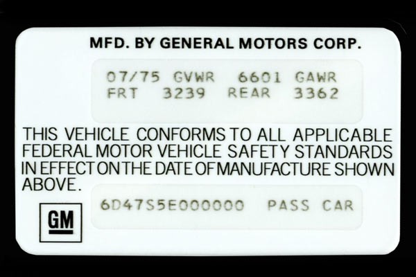 73-77 Door Jamb VIN Decals