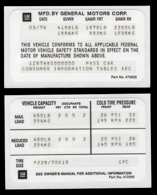 78-82 Door Jamb VIN Decals