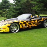 Customized Corvette with flames paint job